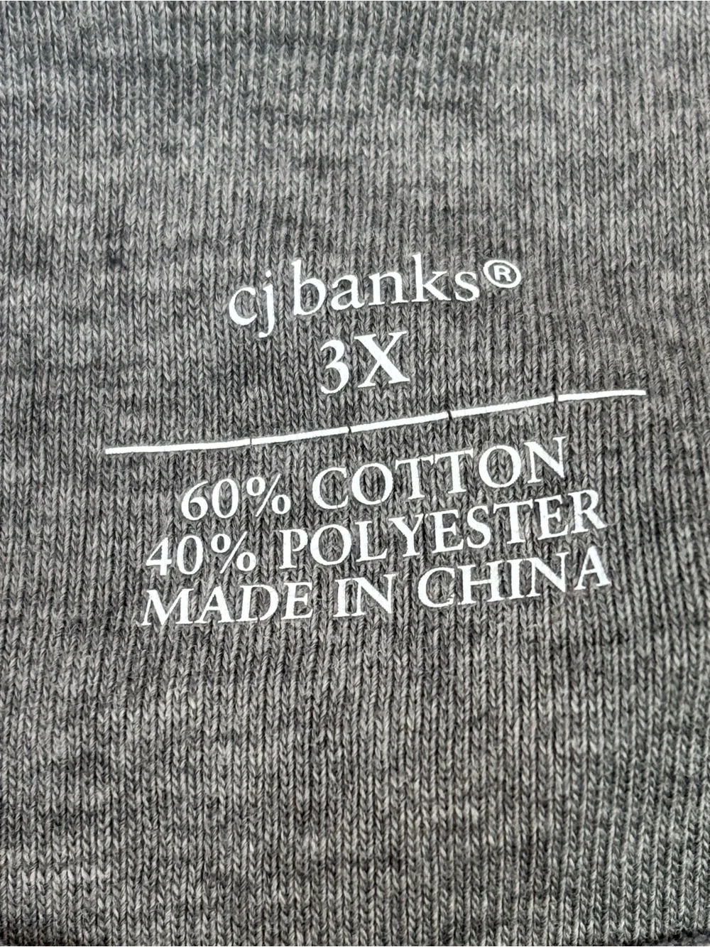 NWOT CJ Banks Plus Size 3X Gray Pullover Shirt 3/4 Sleeves Cotton Blend Stretch